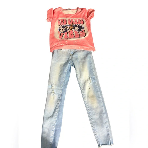 Old Navy Skinny Distressed Rockstar Jeggings & 2nd Grade Vibes Bundle Girls 7 - Picture 1 of 3